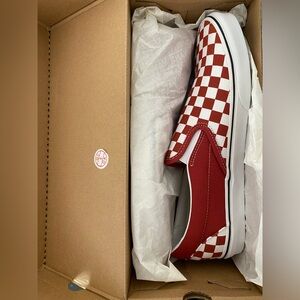Vans Men's Red Maroon Checkerboard Slip-On Shoes